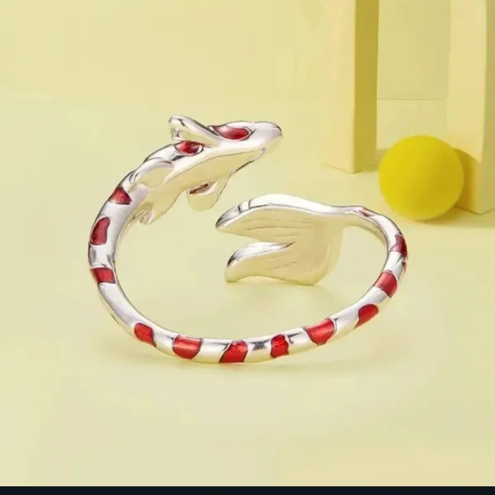 NWT Beautiful Boho Silver & Red Koi Fish 7 Wrap Around Ring!!